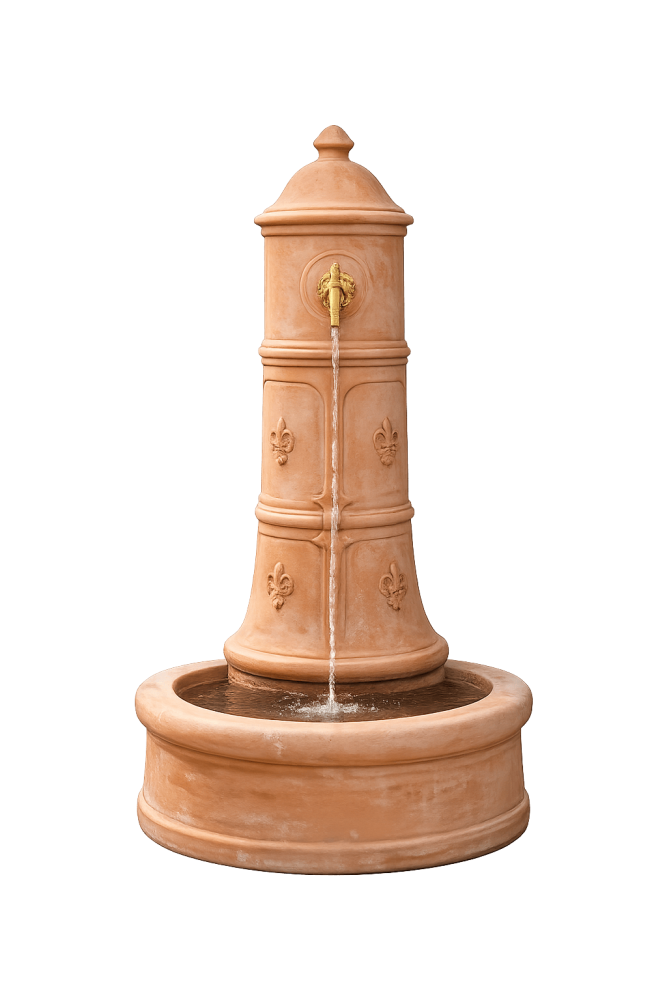 Fontanello con Decoro – fontaine en terre cuite d’Impruneta avec lys florentin